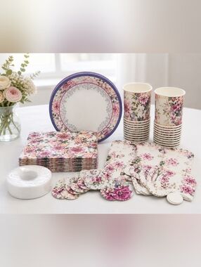 Floral Tea Party Set 36 Cups Baby‎ Shower Wedding Party Supplies Plates Napkins